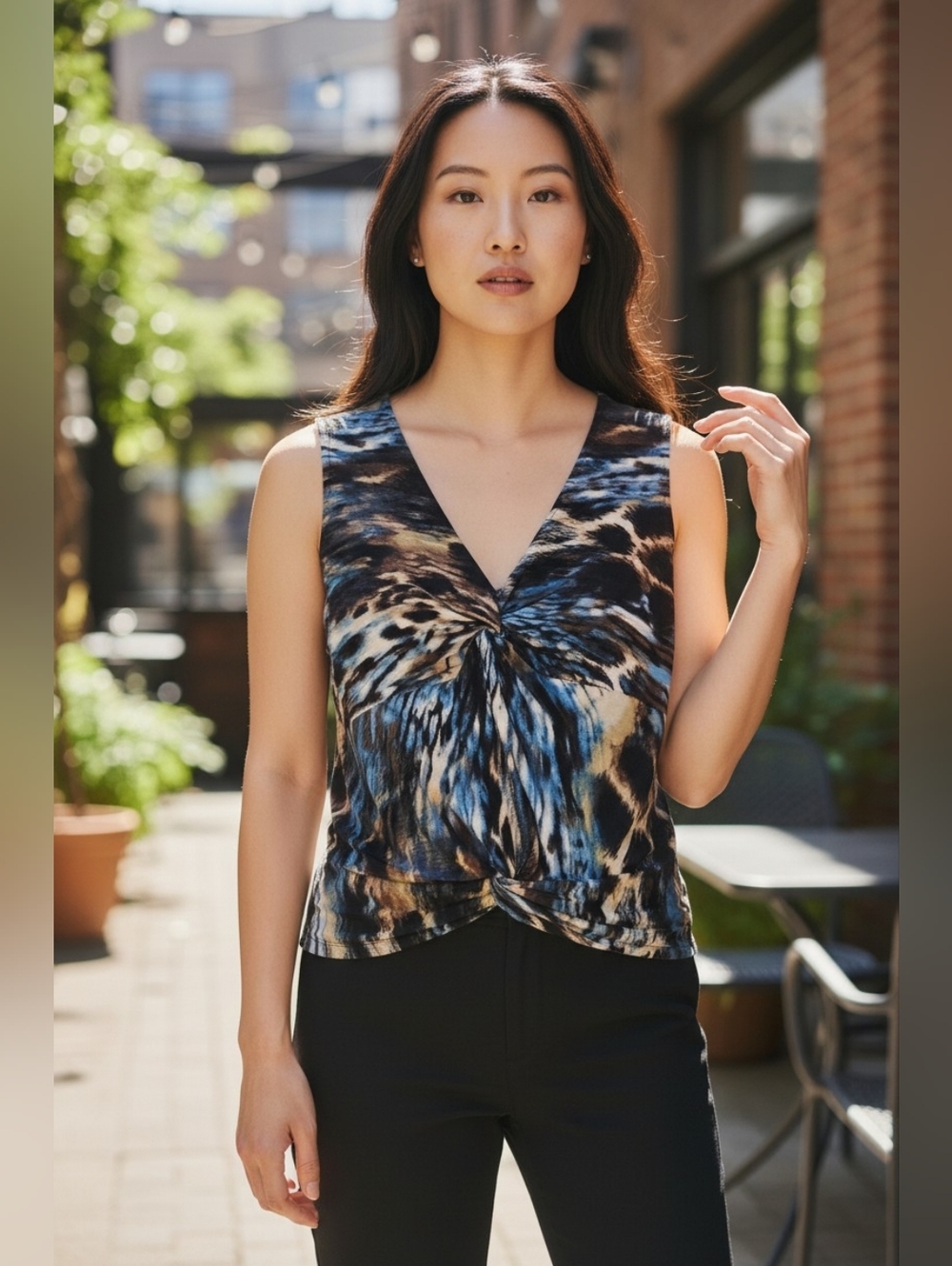 Lily Blue and Brown Blouse Chic Top